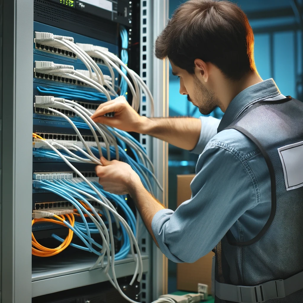 NSS technician installing data cabling infrastructure